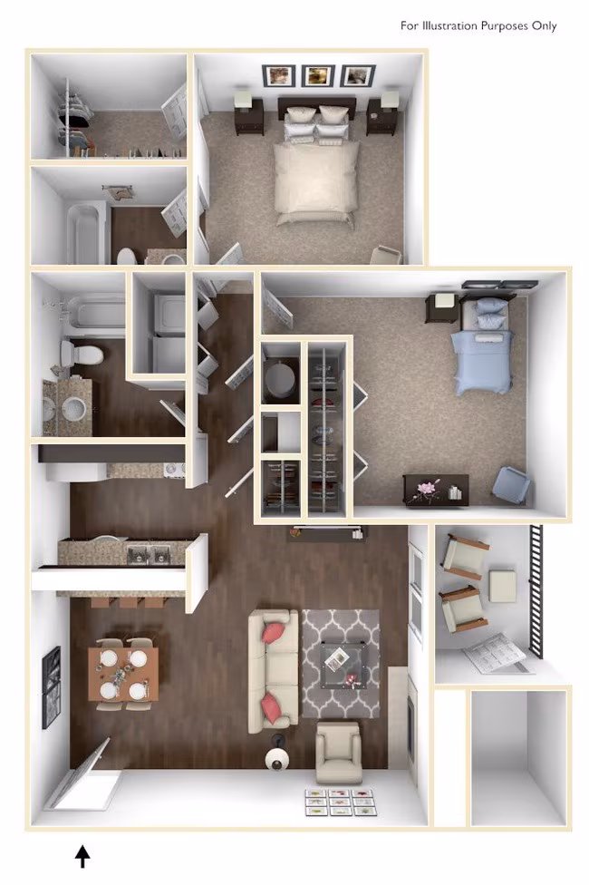 2 Bedroom 2 Bath | 930 SF 814 floor plan